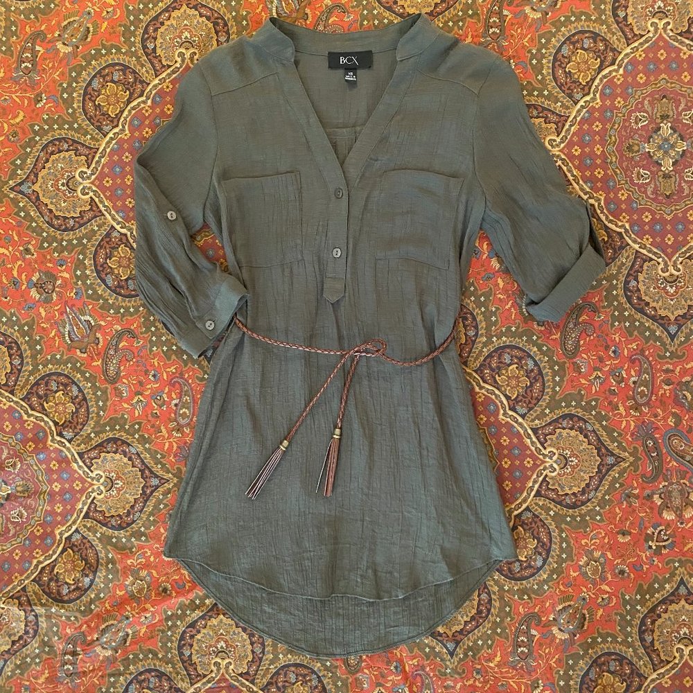 BCX Roll-Tab-Sleeve Belted Tunic